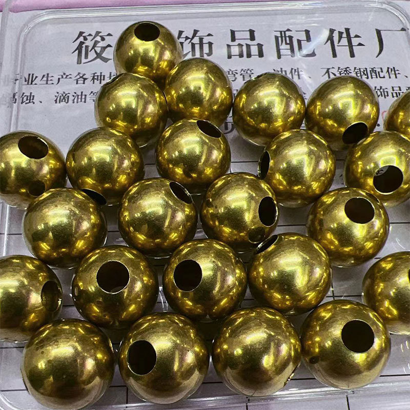 Brass round beads, golden beads, solid hollow smooth copper beads, loose beads, DIY jewelry materials, accessories, spacers, 14*5mm details Picture