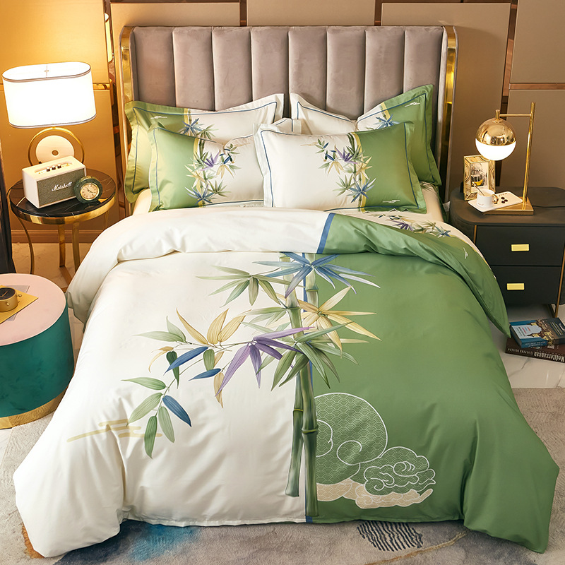 新中式40S全棉斜纹四件套活性大版花床单被套复古风床上用品批发