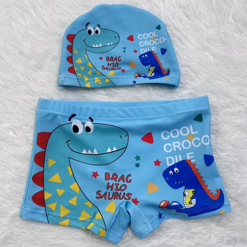 Wholesale of 2024 new children's swimming trunks with quick-drying cartoon print design, breathable swimming trunks and caps for boys and girls Application Scenario