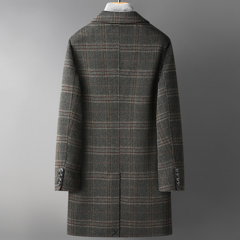 Autumn and winter trend check double-sided woolen overcoat, men's thickened mid-length woolen overcoat, windbreaker, woolen coat Specification image