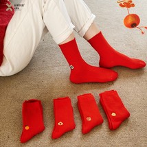 红袜子西客优品厂家舒适柔软平板刺绣女士中筒袜