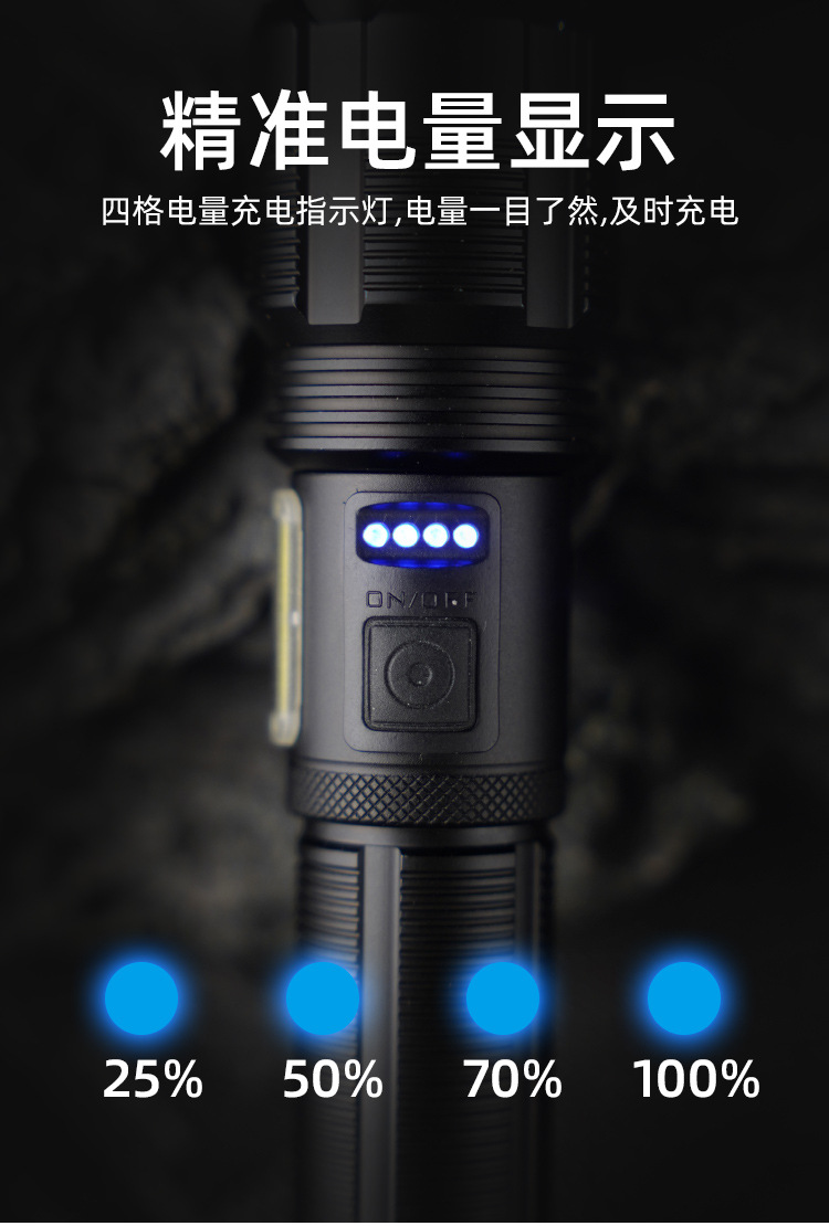 强光手电筒TYPE-C充电长续航户外变焦远射多功能防水铝合金照明灯详情8