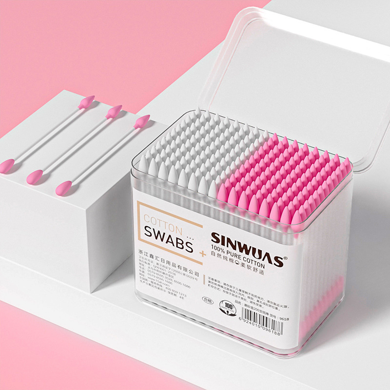 Disposable Makeup Cotton Swabs 300 Boxed Round Tip Pointed Double Tip Cotton Swabs Cleaning Tampon Ear Cotton Swabs details Picture