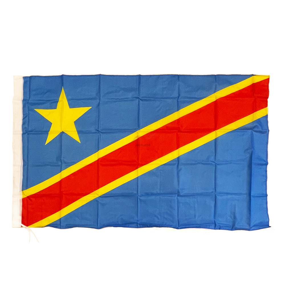 跨境现货90×150cm刚果金大旗3*5ft刚果民主共和国国旗可穿旗杆图
