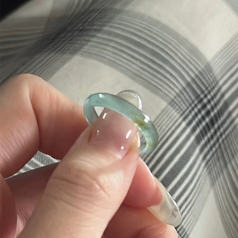 江南烟雨 清冷感古风仿翡翠玉石素圈戒指女简约设计指环手饰批发