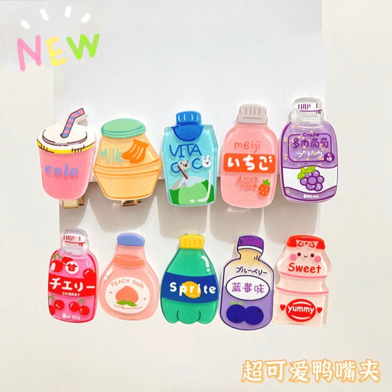 奶茶饮料瓶可爱ins 风少女学生甜美边夹刘海夹子春夏卡通发饰批发细节图