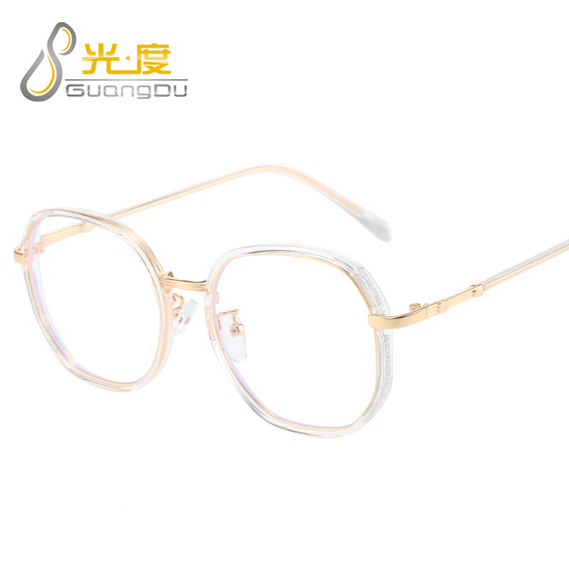 Bare-faced large-frame polygonal anti-blue light glasses for women, Korean version with bright and irregular edges, TR90, a trendy flat light glasses Item Picture