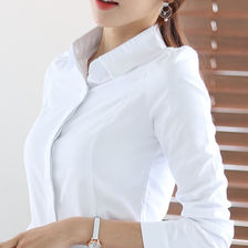 纯棉白色衬衫女长袖春季装新款正装职业装女士打底衬衣酒店工作服