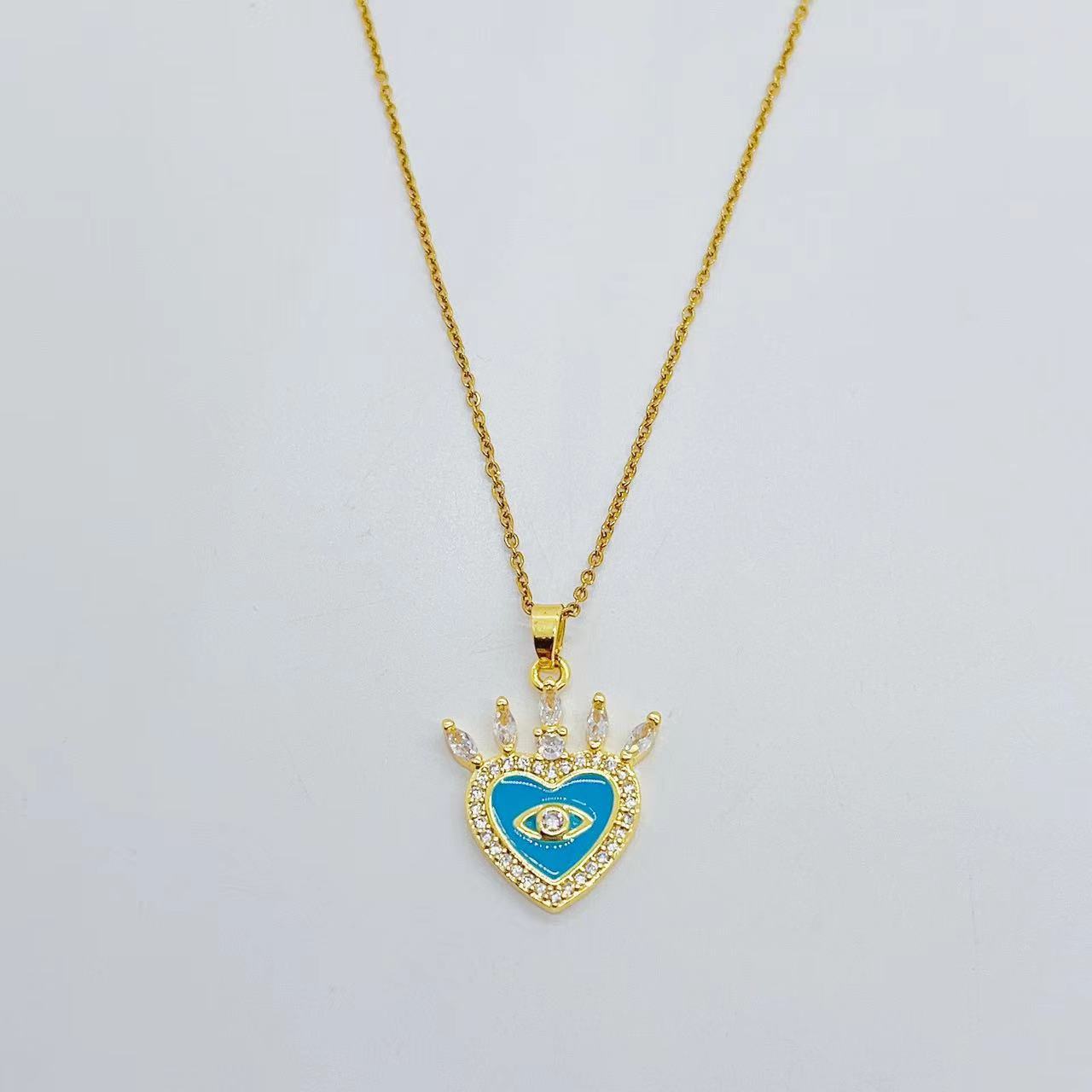 European and American cross-border oil-infused colored zircon heart-shaped devil's eye, personalized, fashionable, versatile, light luxury, INS style necklace for women Item Picture