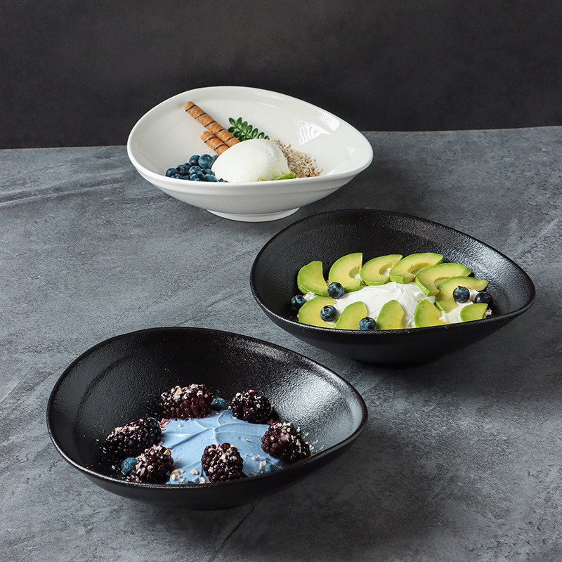 Yogurt Bowl Commercial Ceramic Cutlery Cereal Bowl Greek Fruit Bowl Black Bowl Oatmeal Bowl Salad Breakfast Ins Bowl details Picture