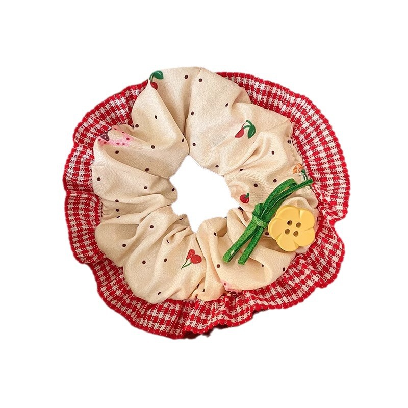 Cute little bear rabbit checkered lace trim large intestine hair band, girlish heart bow, fabric hair tie, leather band hair tie Item Picture