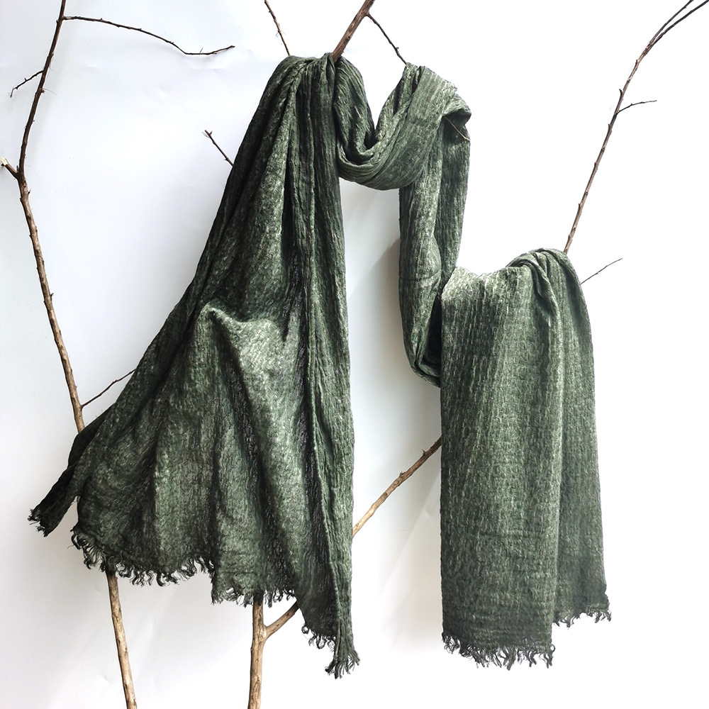 Cotton And Hemp Scarf Female Autumn And Winter New Literary And Retro Mesh Hand-Dyed Pure Color Cross-Border Foreign Trade Men's Scarf