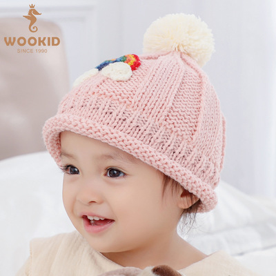 wookid儿童秋冬毛线帽婴幼儿可爱彩虹保暖针织1-2岁韩国儿童帽子详情图1