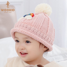 wookid儿童秋冬毛线帽婴幼儿可爱彩虹保暖针织1-2岁韩国儿童帽子