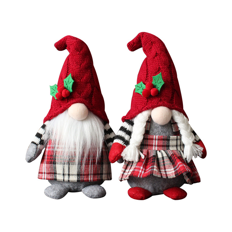 Hong Kong love cute braid faceless doll plaid with hat forest old man doll home plush tabletop decoration Item Picture