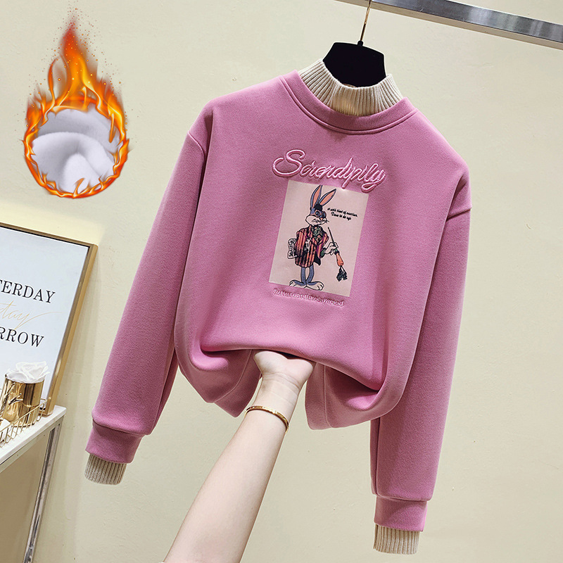 卫衣女宝宝绒加厚2022秋冬新款洋气宽松韩版时尚半高领短款上衣