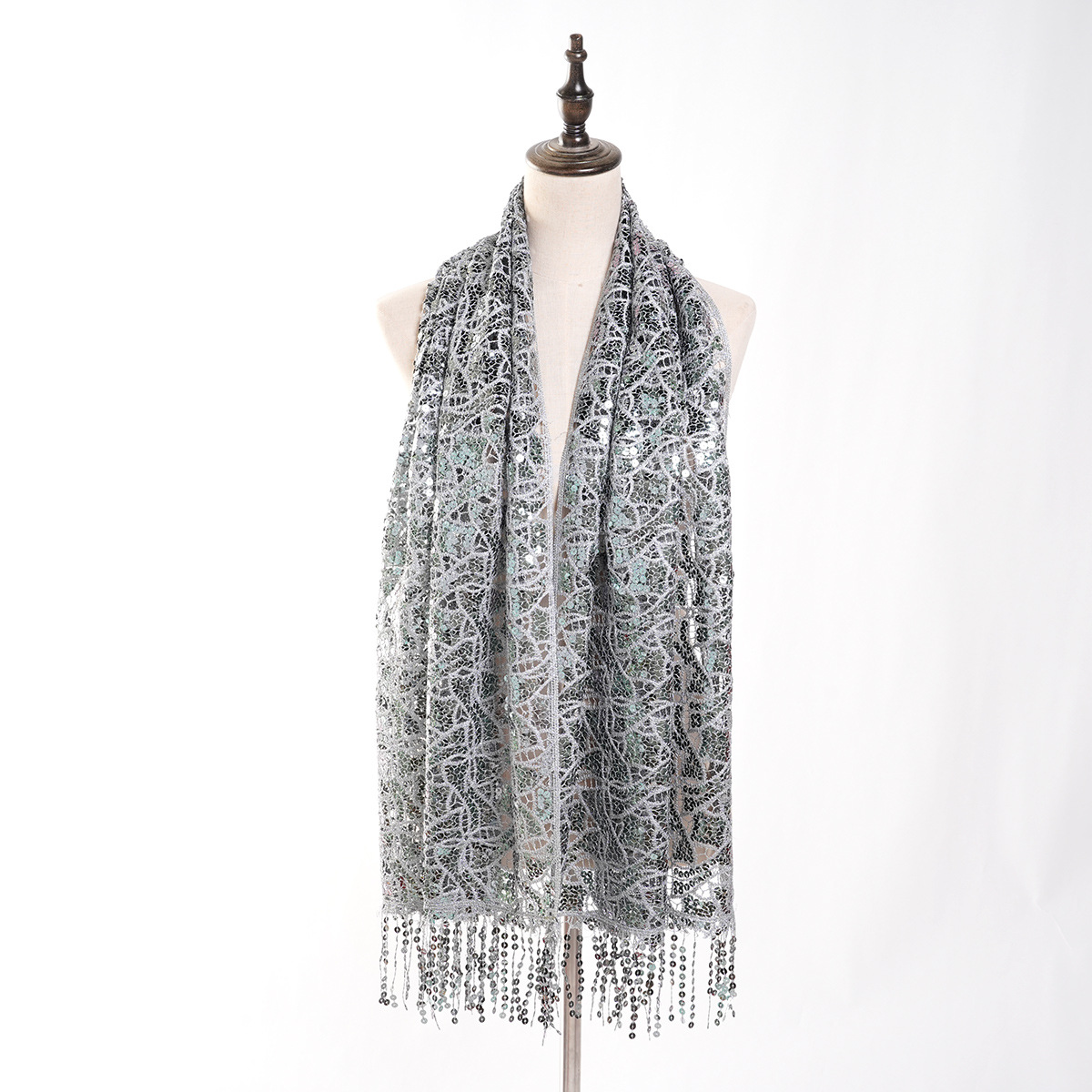 Factory direct sales, cross-border exclusive supply, best-selling new hollowed-out elegant evening shawl, sequined fashionable women's scarf details Picture