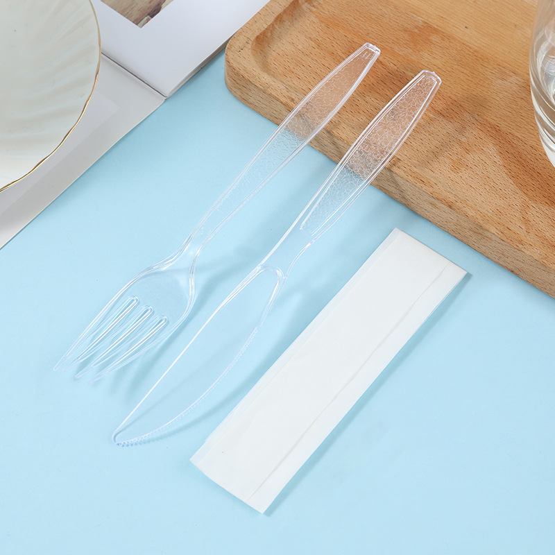 Monte Ps Transparent Heavy Leather Grain Knife, Fork And Paper Towel 3-Piece Set Item Picture