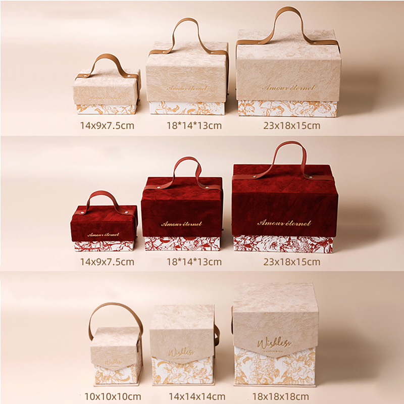 Wholesale hand-held souvenir gift boxes, wedding candy boxes, wedding Instagram Mid-Autumn Festival gift boxes, empty boxes, velvet gift boxes details Picture
