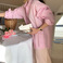 2023年新款粉色条纹衬衫韩版withoutsummer叠穿长袖女式衬衣女图