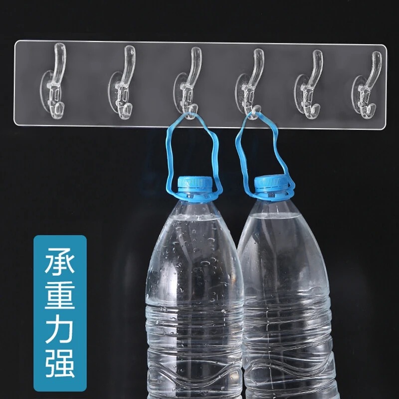 Non-Punch Transparent Non-Trace Sticky Hook Living Room Bedroom Door Back Hook Wall Hanging Five-Row Coat And Hat Hook Rs-8817 details Picture