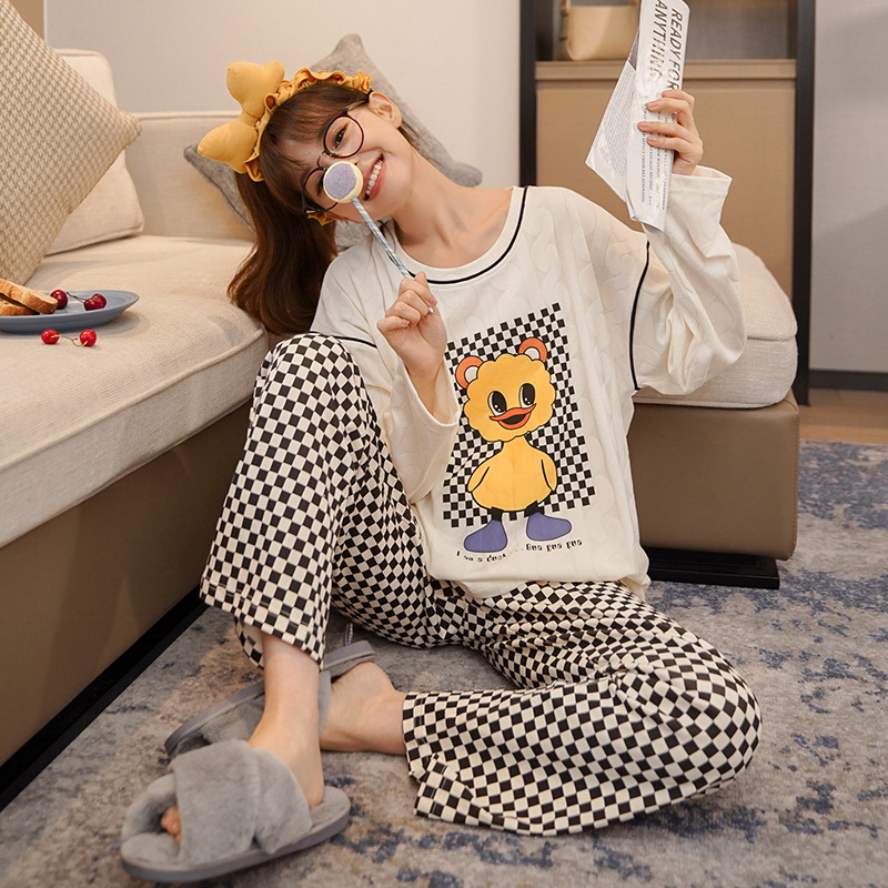 Pajama women's autumn and winter cotton long-sleeved 2022 new Korean style sweet and cute cartoon loose home wear set is perfect