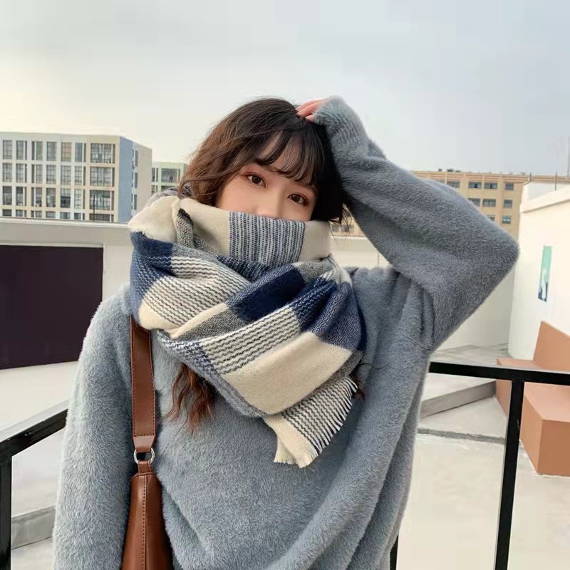 Winter Warm Wear Scarf Female Winter Korean Students All Korean Plaid Scarf Thickened Wholesale Manufacturers details Picture