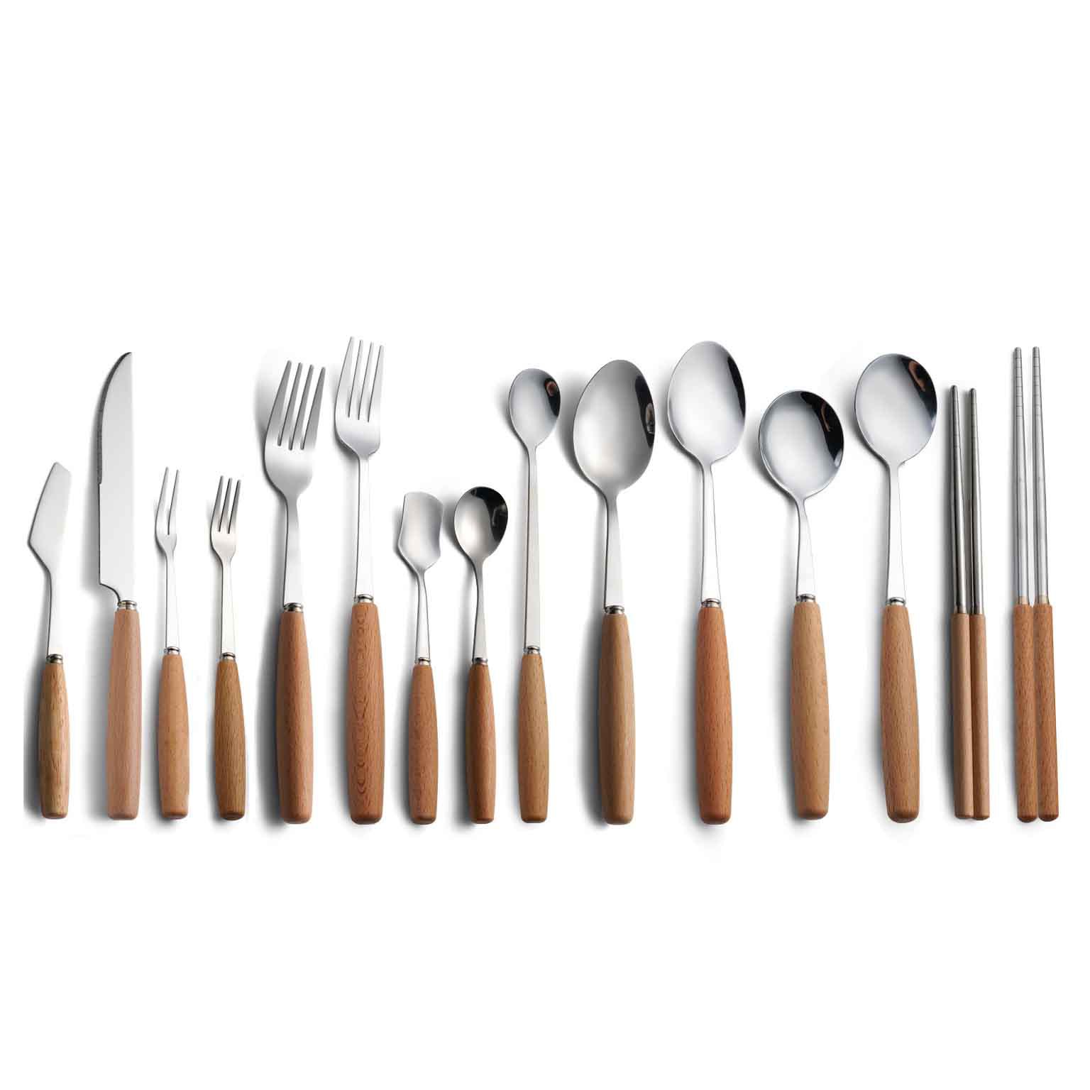 Stainless Steel Knife, Fork And Spoon Set Japanese Simple Wooden Handle Tableware Western Knife And Fork Coffee Spoon Dessert Spoon Wholesale Item Picture