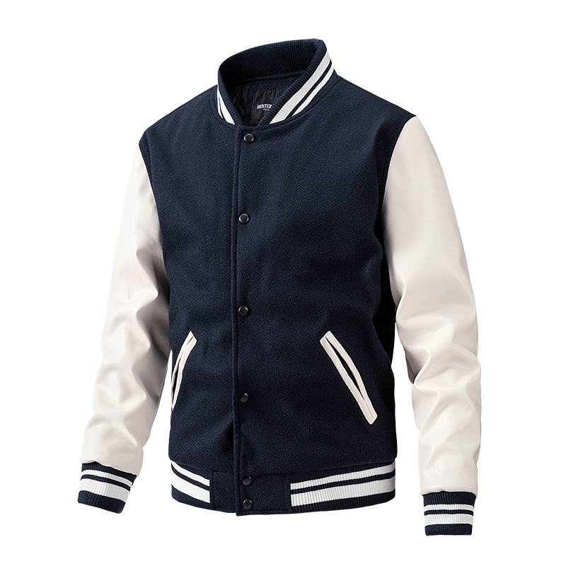Cross-border jacket for men, autumn and winter fashion American baseball jacket for men, woolen pu sleeve men's coat, casual foreign trade men's clothing details Picture