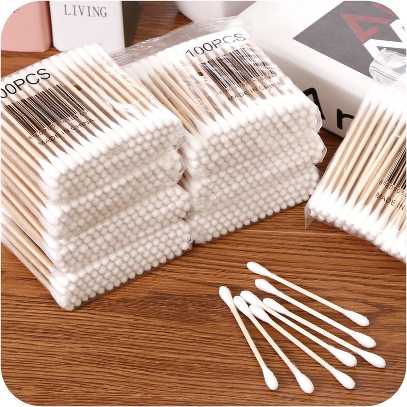 100 cotton swabs Disposable double-head sanitary cleaning cotton swabs Household makeup Remover Ear swabs 480 thumbnail