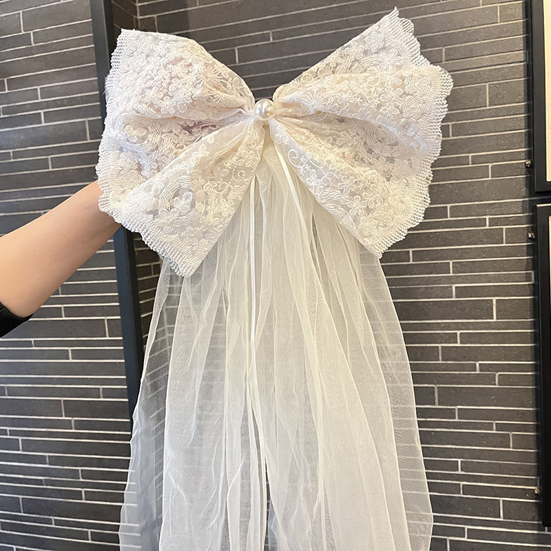 法式超大蝴蝶结米白色公主裙网纱发夹生日儿童拍照头饰品女童发卡