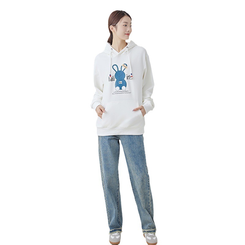 A trendy Korean-style hooded sweatshirt for women in the autumn of 2023, featuring a cartoon rabbit loose and versatile large-sized long-sleeved coat Item Picture