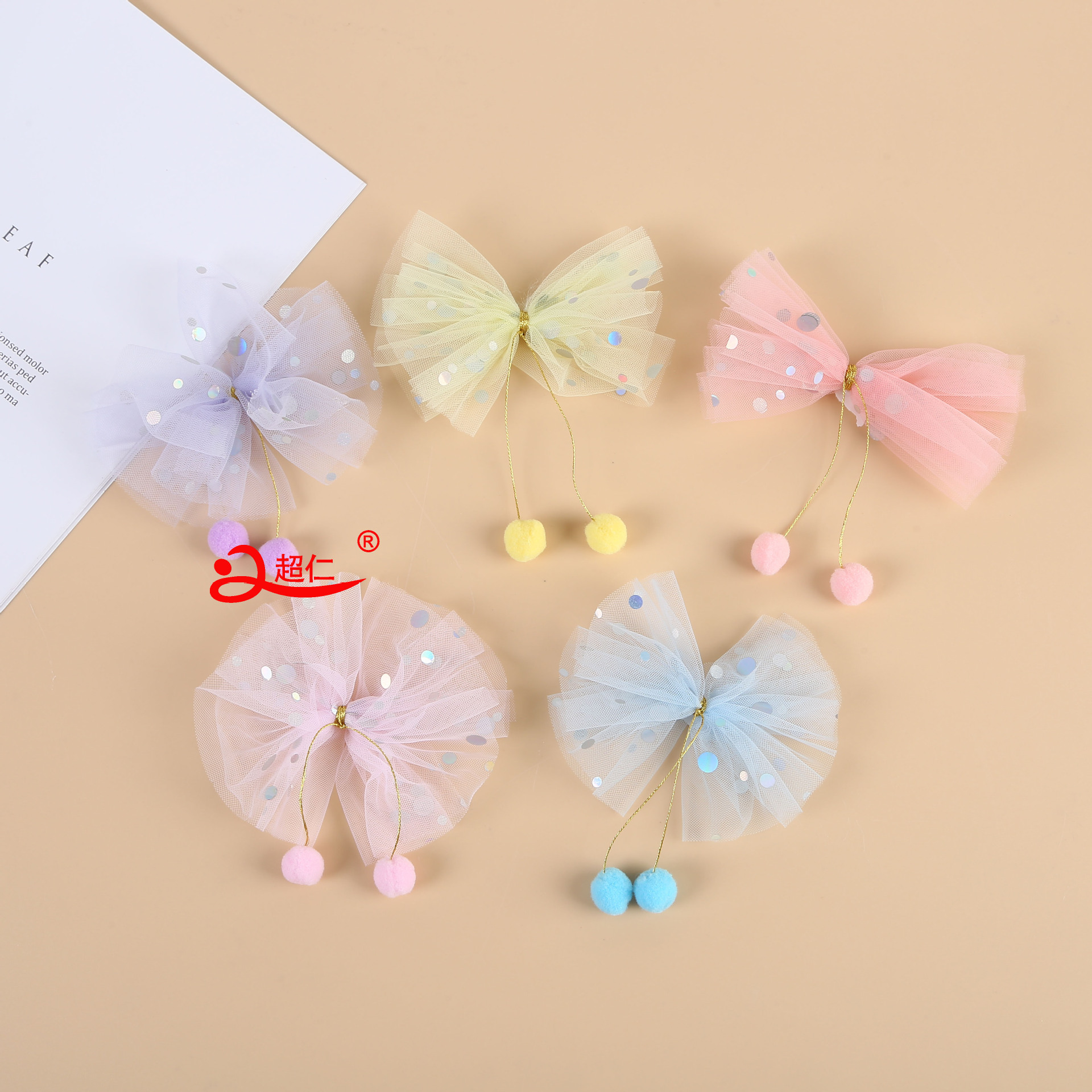 Japanese And Korean Style Hair Accessories Gift Clothing Accessories New Polka Dot Mesh Hairball Bow Can Be Produced details Picture