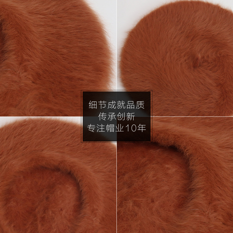Rabbit Fur Flat Beret For Girls, Solid Color Soft Girl, Plush Knitted Painter Hat, Japanese-Style Velvet Beret For Autumn And Winter Application Scenario