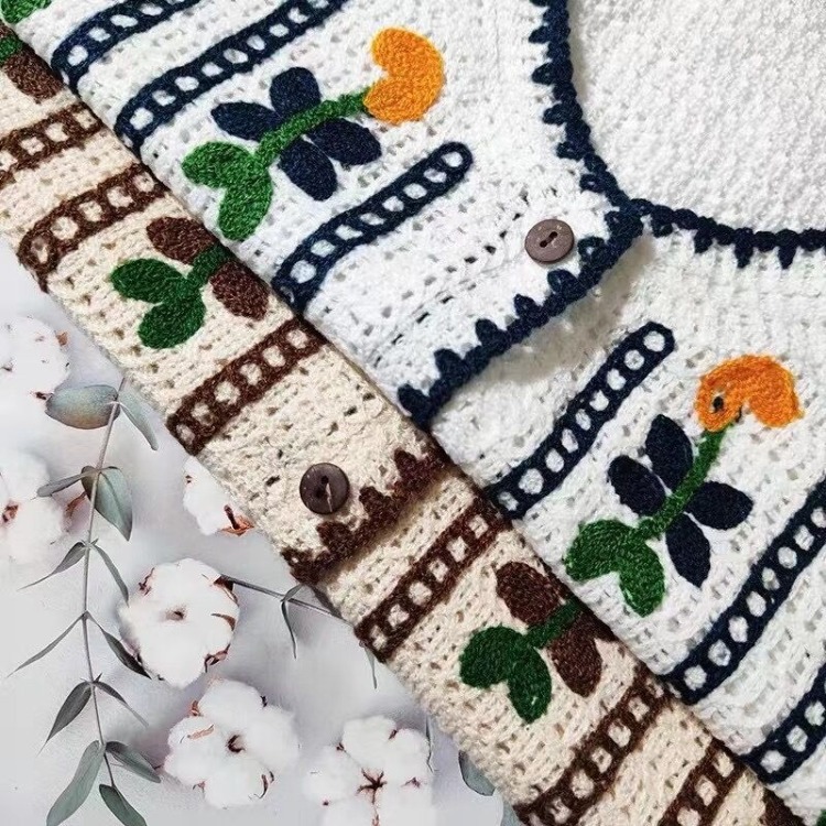 New Korean Version Embroidery V-Neck Knitted Little Waistcoat Women Retro Fashion Hollow-Out Sleeveless Vest Coat Top Application Scenario