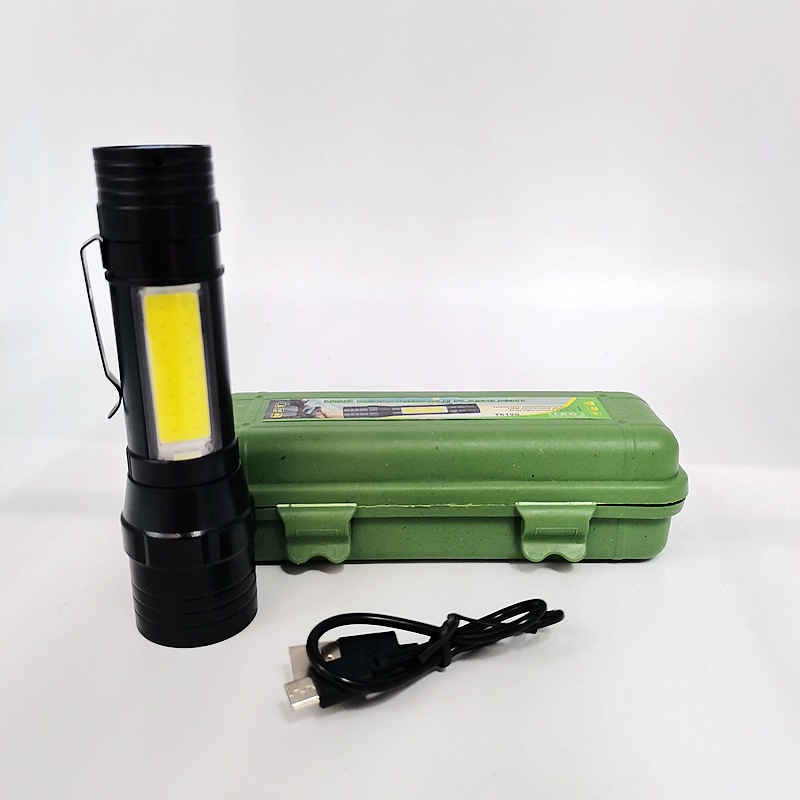 Cross-border COB high-intensity flashlight, aluminum alloy USB charging, led mini telescopic zoom, 619 gift logo, plastic details Picture
