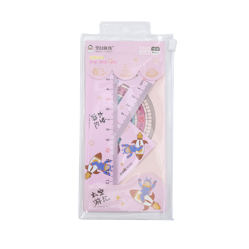 The factory sells the NEW student ruler set straight ruler triangle transparent protractor cartoon set ruler 4 pieces Item Picture