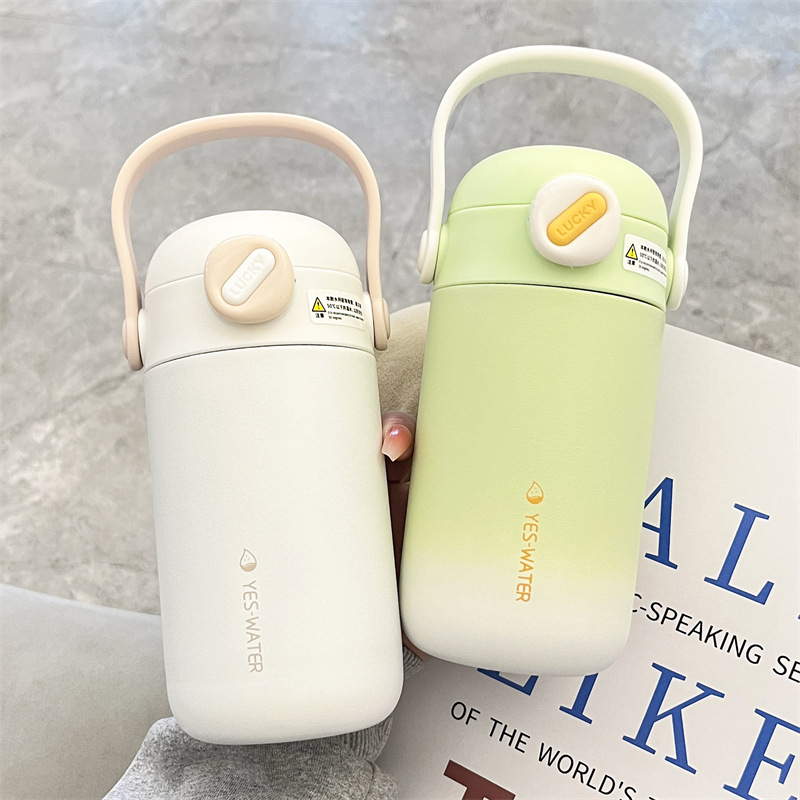 Wholesale of high-appearation-level, simple and insulated water cups, convenient carrying rings, double-drinking, creative gradient student sports travel cups Application Scenario
