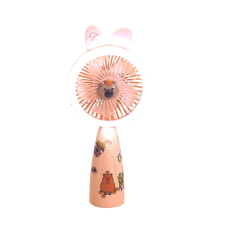 New three-speed strong wind power cartoon sticker handheld fan, student portable charging LED light desktop small fan Item Picture