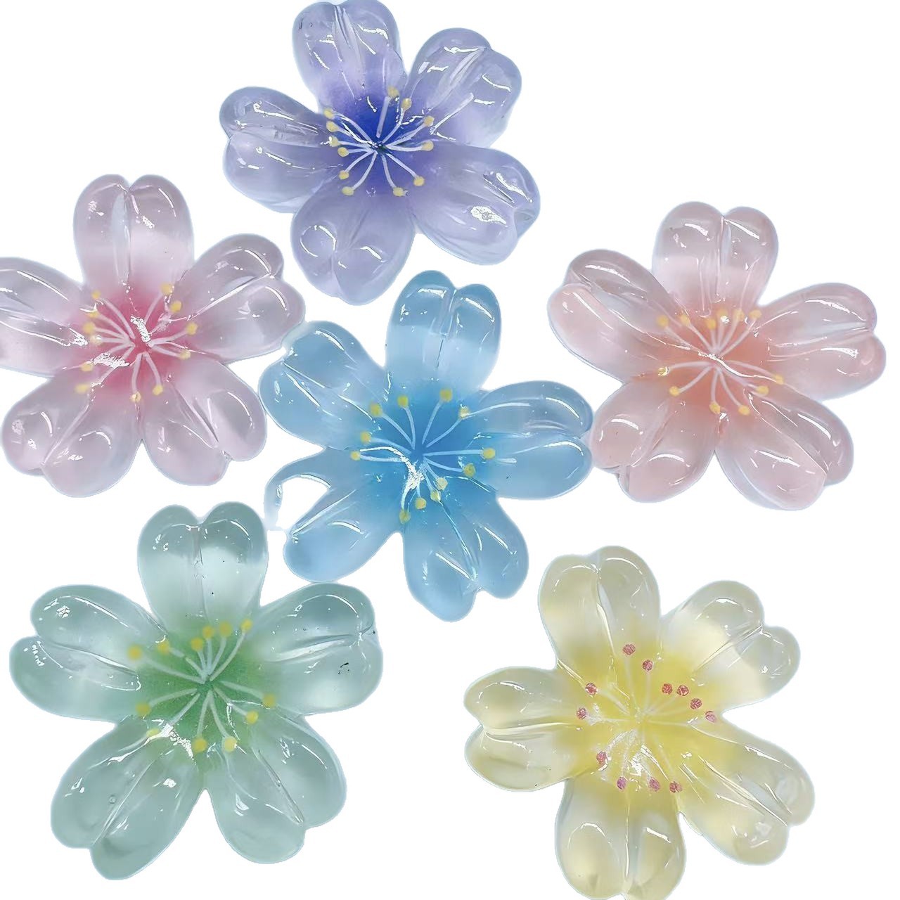 Resin accessories transparent cherry blossom five-petal flower type diy cream glue phone case patch headwear accessories Item Picture