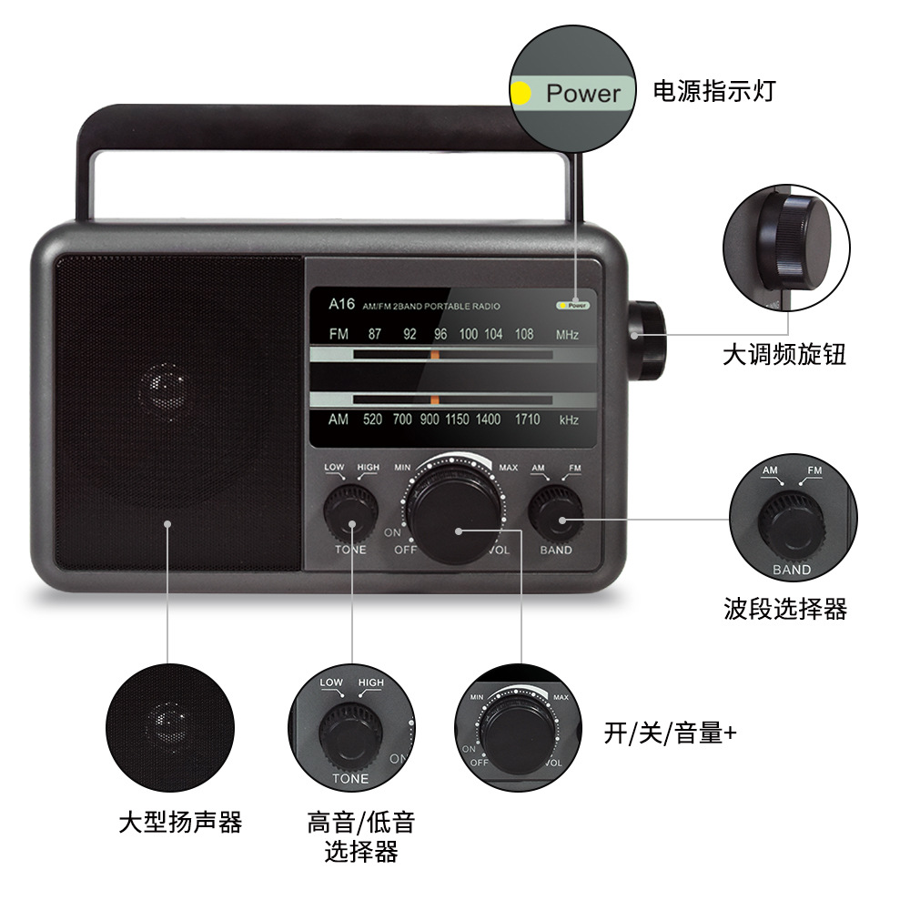 2023跨境新款全波段收音机新款老年人专用便携式FM/AM老人收音机详情图2