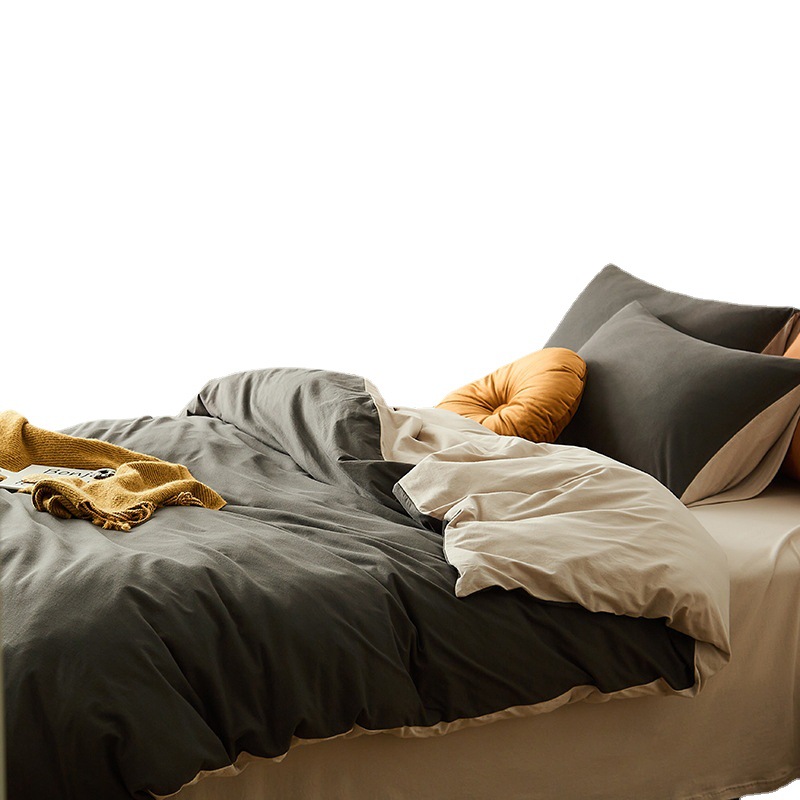 Class A Soft Knitted Cotton Four-Piece Bedding Set Double Combination Solid Color Pure Cotton Quilt Set Sheet India Cotton Bed Hat Application Scenario