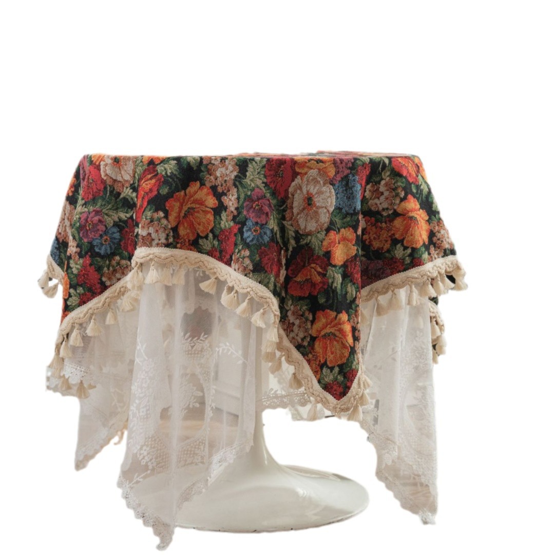 Iman Qi Yun American-style tablecloth, jacquard iris flower bird plant tablecloth, thick tablecloth, lace layering Item Picture