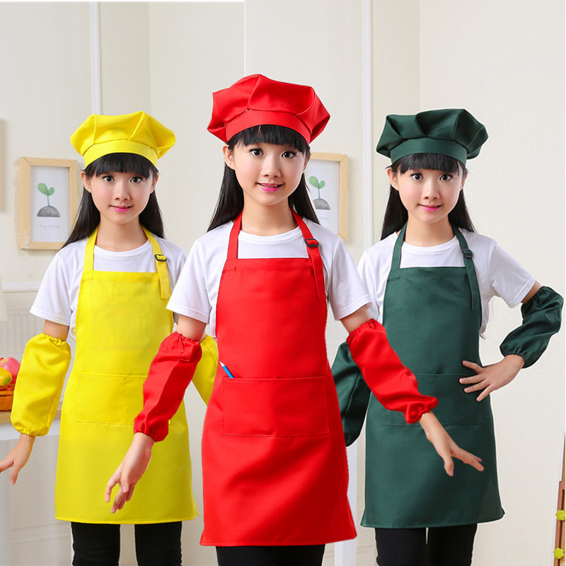 儿童围裙套袖厨师帽三件套装烘焙幼儿园美术绘画画衣定制广告LOGO详情图3
