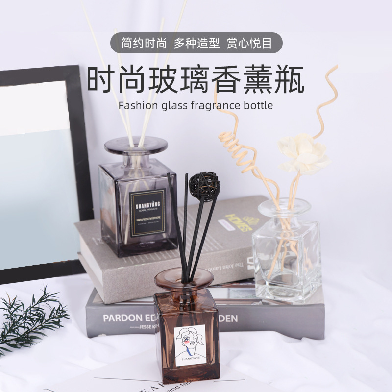 无火玻璃香薰瓶空瓶车载扩香香水精油瓶 棕色四方平口玻璃瓶 光瓶详情图3