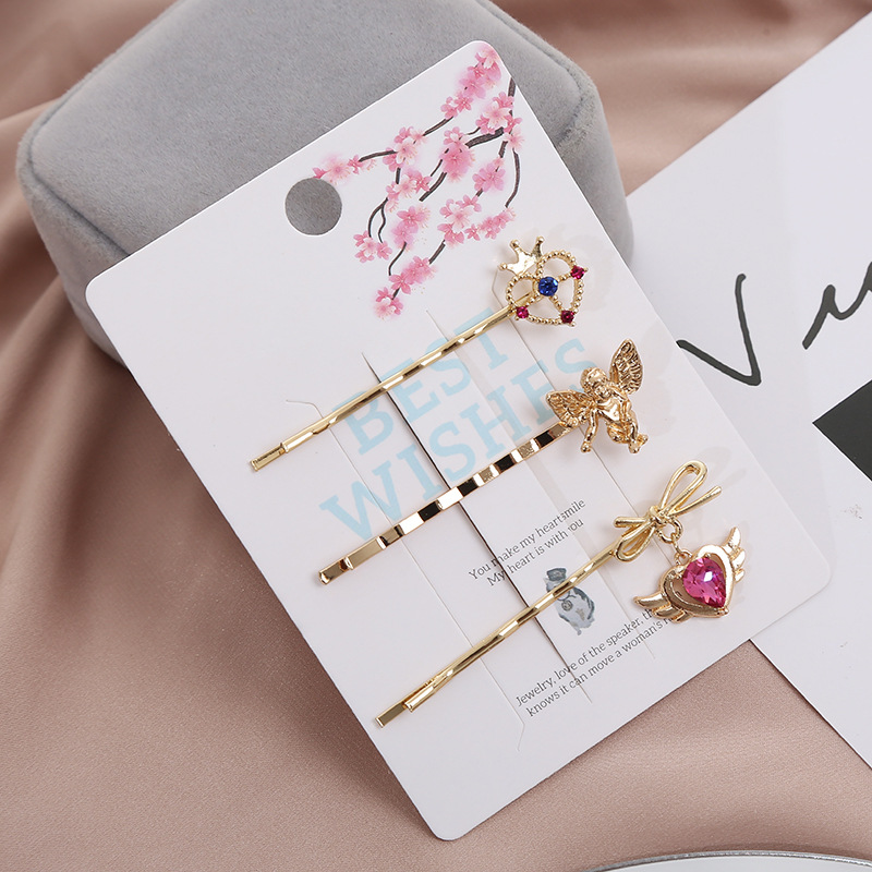 2021 New European and American popular angel Hairpin Women's Set combination Crown Wing Heart-shaped Bangs Clip factory price wholesale details Picture