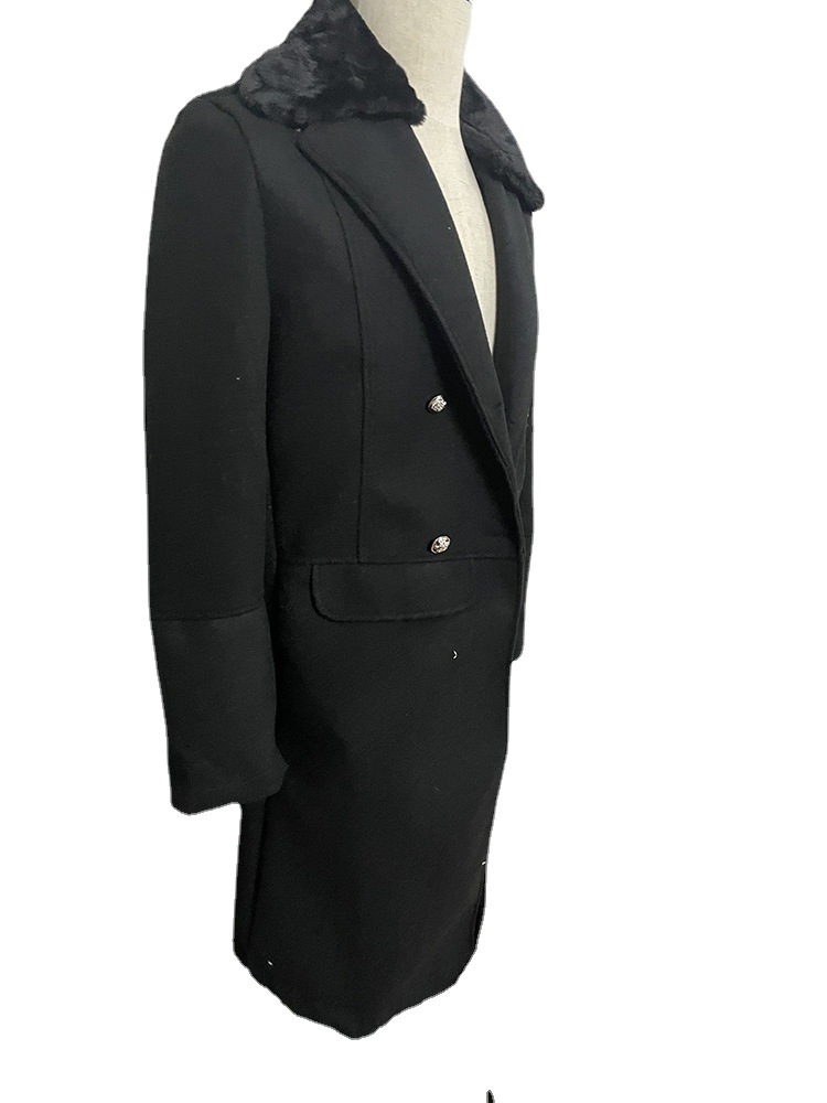 Casual woolen solid color slim-fit double-breasted brown side-sewn pocket wool men's coat in stock for young people 6607 Specification image