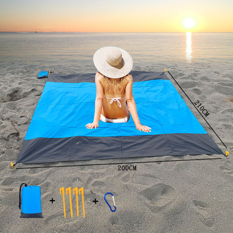 户外野营防水便捷可折叠双色野餐垫防潮垫涤纶格子布口袋沙滩垫图