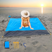 户外野营防水便捷可折叠双色野餐垫防潮垫涤纶格子布口袋沙滩垫