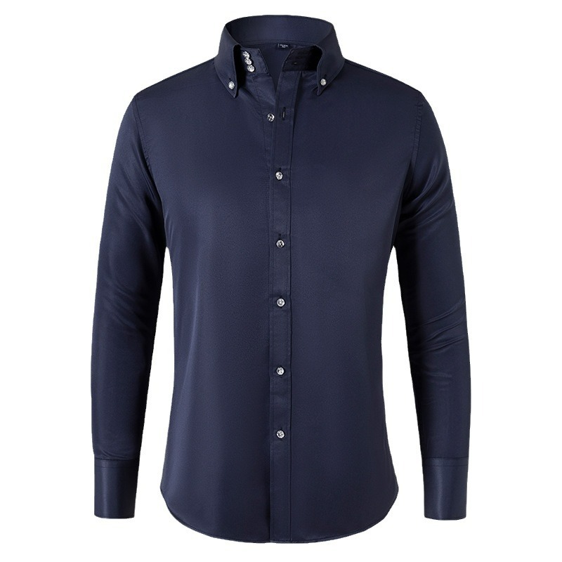 Ouma Cross-border foreign trade Shirt Spring and Autumn New business casual French crystal buckle men's niche long-sleeved shirt Item Picture